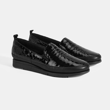  Kadın Siyah Kroko Baskılı DesaComfort Deri Ayakkabı