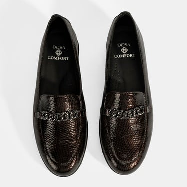  Kadın Kahve Kroko Baskılı DesaComfort Deri Ayakkabı