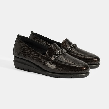  Kadın Kahve Kroko Baskılı DesaComfort Deri Ayakkabı