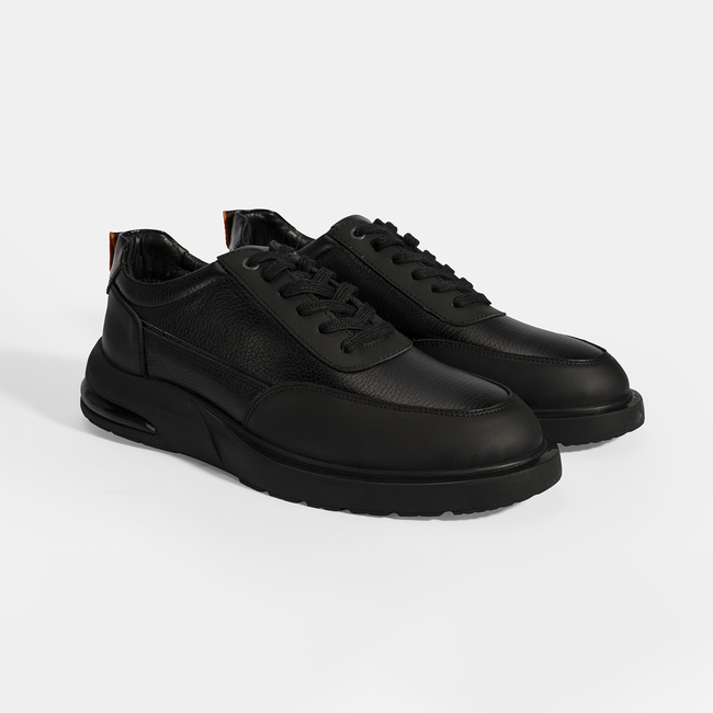  Erkek Siyah Bağcıklı Deri Günlük Ayakkabı