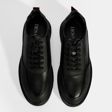  Erkek Siyah Bağcıklı Deri Günlük Ayakkabı