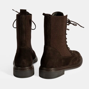  Kadın Kahve Lastik Detaylı Bağcıklı Süet Postal Bot