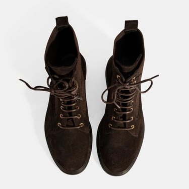  Kadın Kahve Lastik Detaylı Bağcıklı Süet Postal Bot