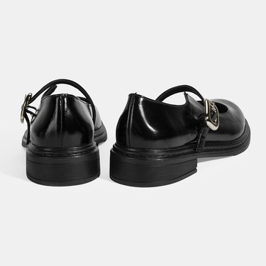  Kadın Siyah Ayarlanabilir Metal Tokalı Mary Jane Ayakkabı