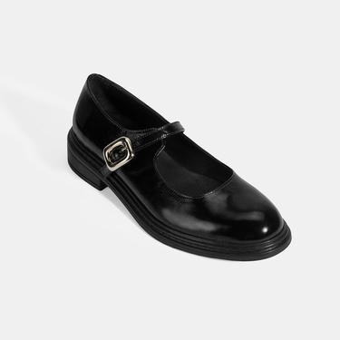  Kadın Siyah Ayarlanabilir Metal Tokalı Mary Jane Ayakkabı