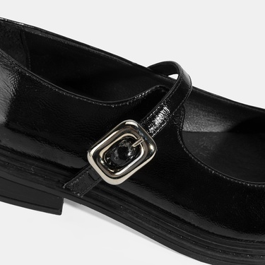  Kadın Siyah Ayarlanabilir Metal Tokalı Mary Jane Ayakkabı