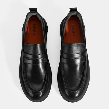  Erkek Siyah Deri Loafer