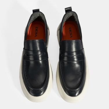  Erkek Lacivert Deri Loafer