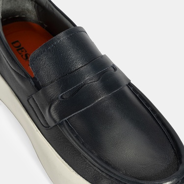  Erkek Lacivert Deri Loafer