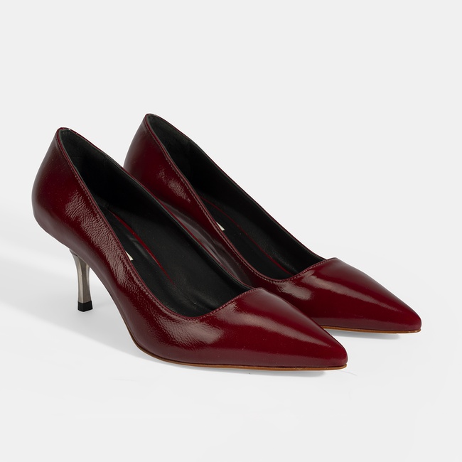  Kadın Bordo Deri Stiletto