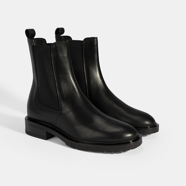  Kadın Siyah Lastikli Deri Chelsea Bot