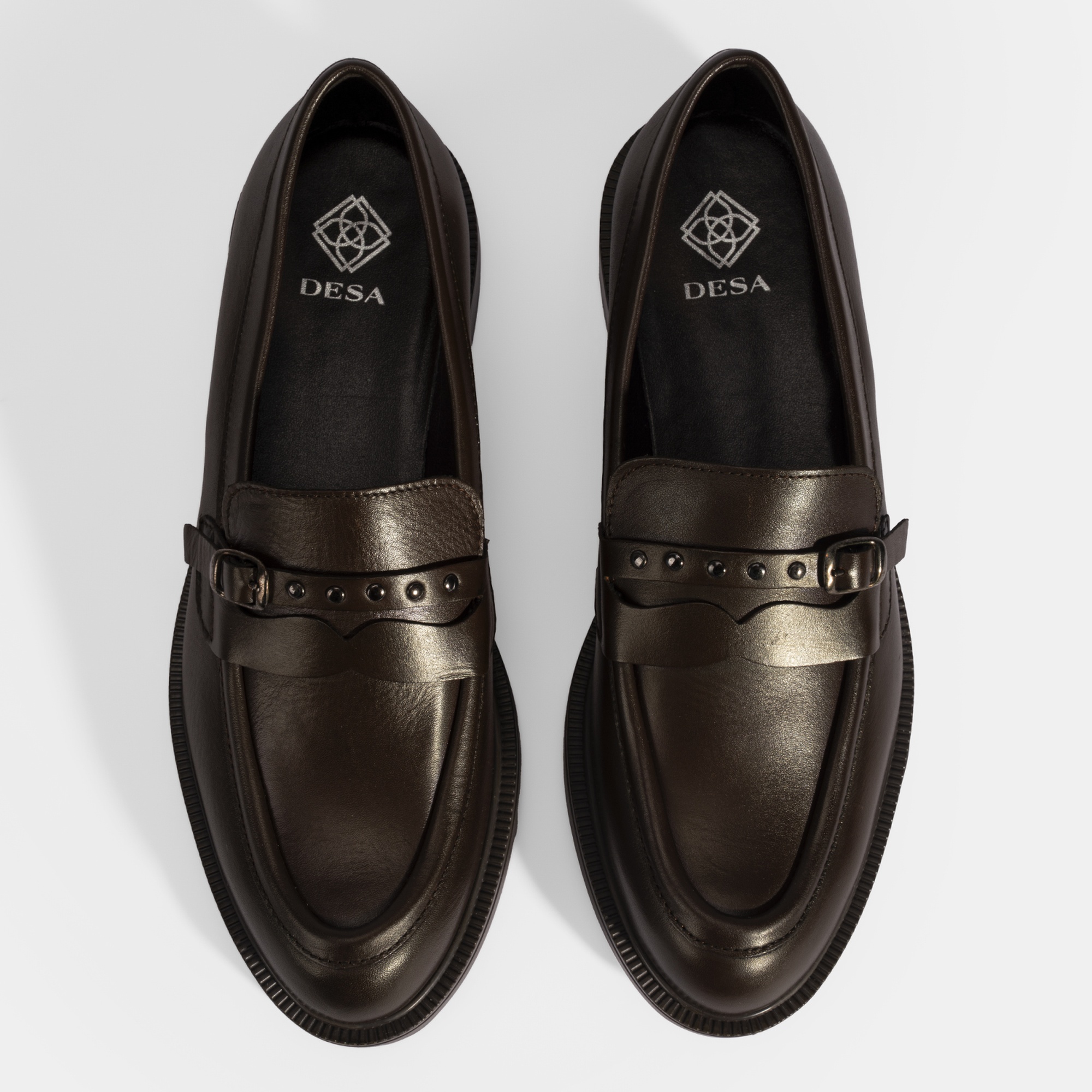 Kadın Kahve Metal Toka Detaylı Deri Loafer