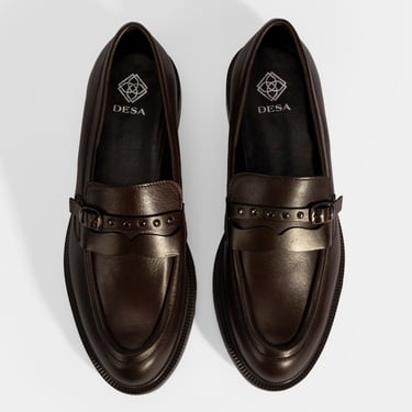  Kadın Kahve Metal Toka Detaylı Deri Loafer