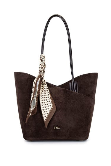  Tamer Tanca Kadın Suni Deri Kahverengi Süet Kol Çantası
