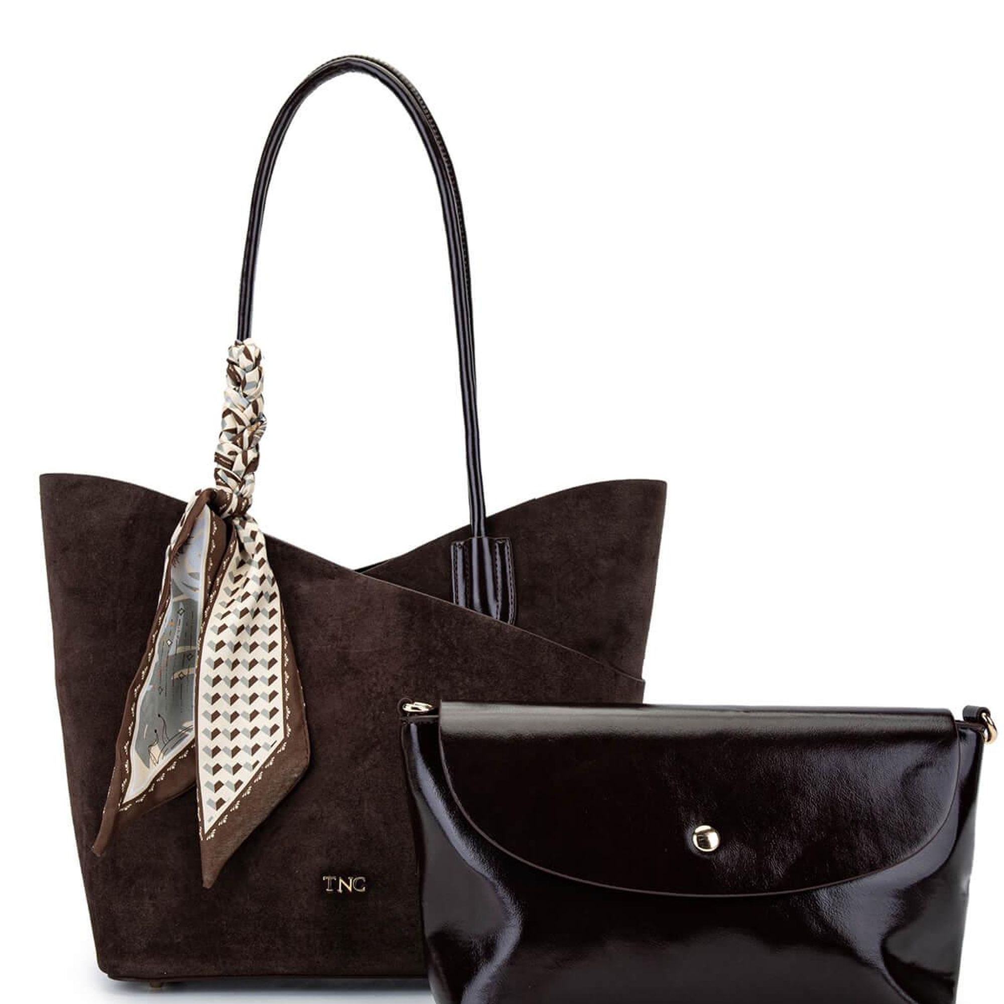 Tamer Tanca Kadın Suni Deri Kahverengi Süet Kol Çantası