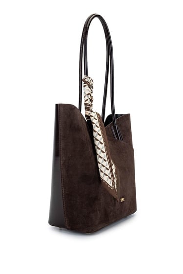  Tamer Tanca Kadın Suni Deri Kahverengi Süet Kol Çantası