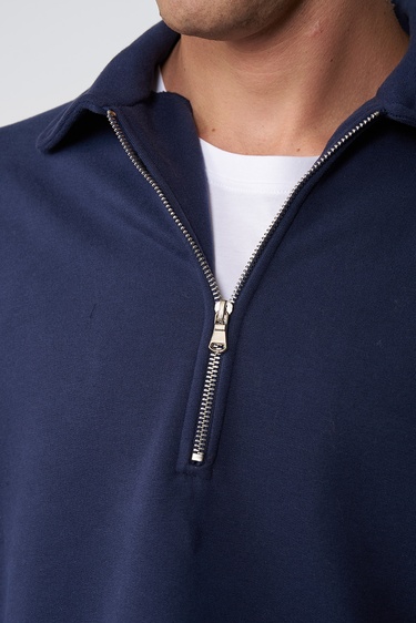  Fermuarlı Polo Yaka Sweatshirt