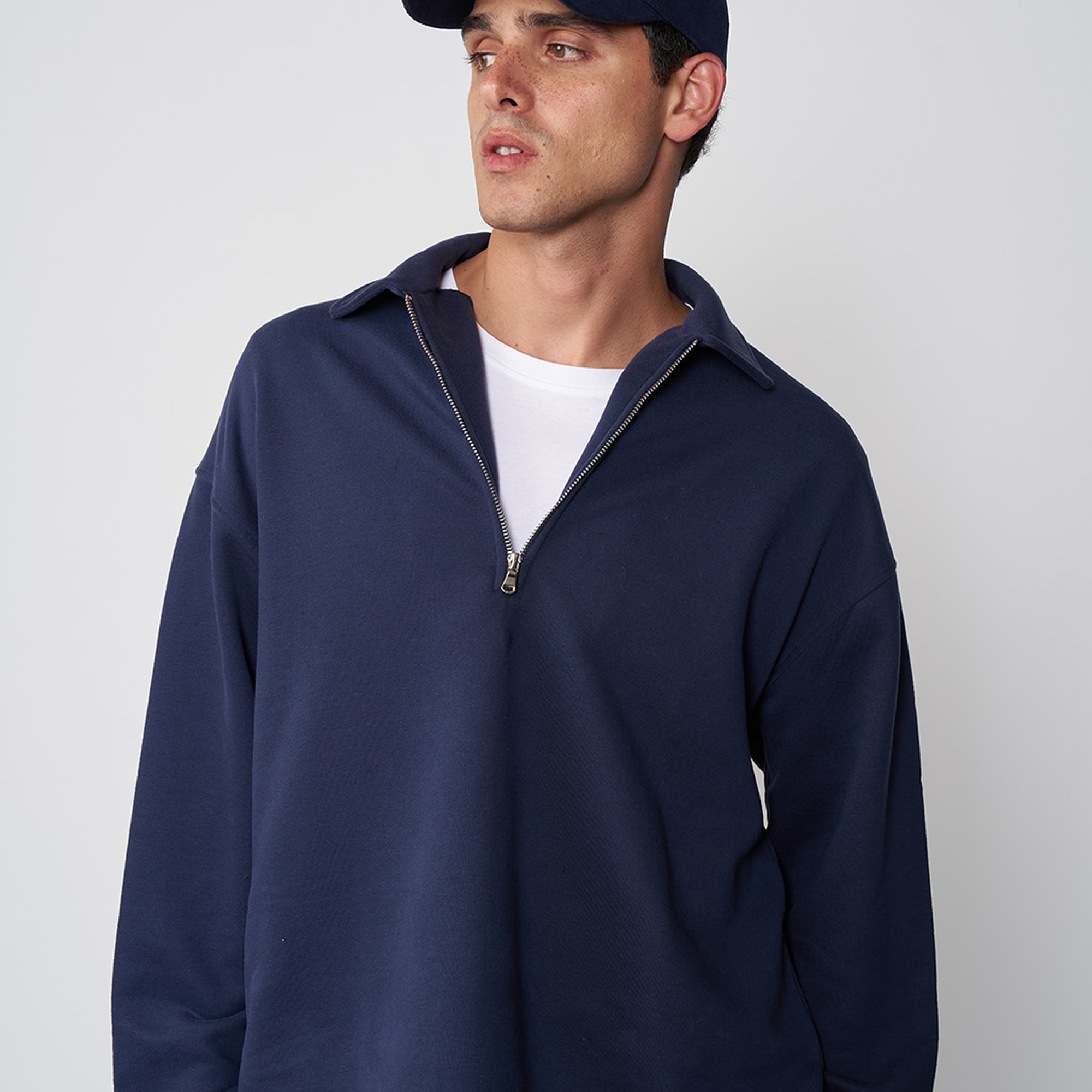 Fermuarlı Polo Yaka Sweatshirt