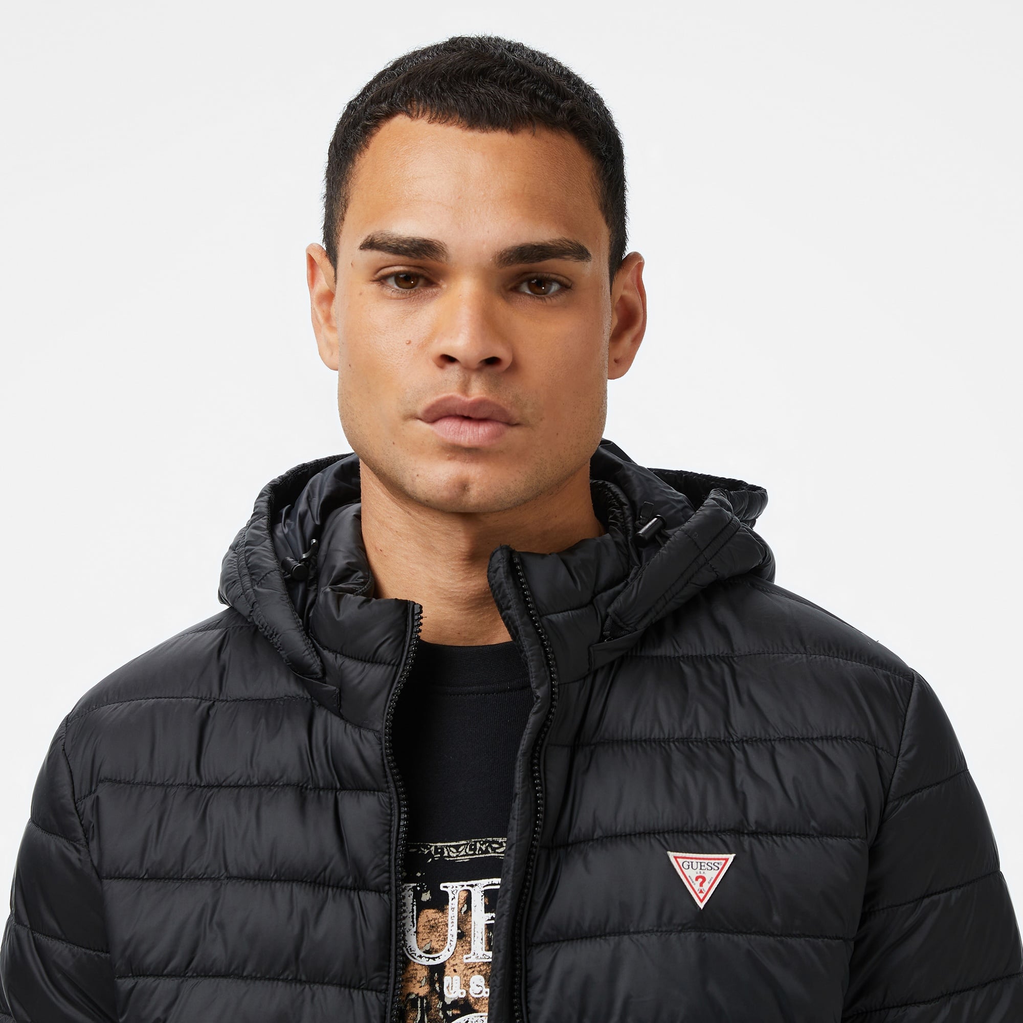 Guess Hooded Puffer Erkek Siyah Mont