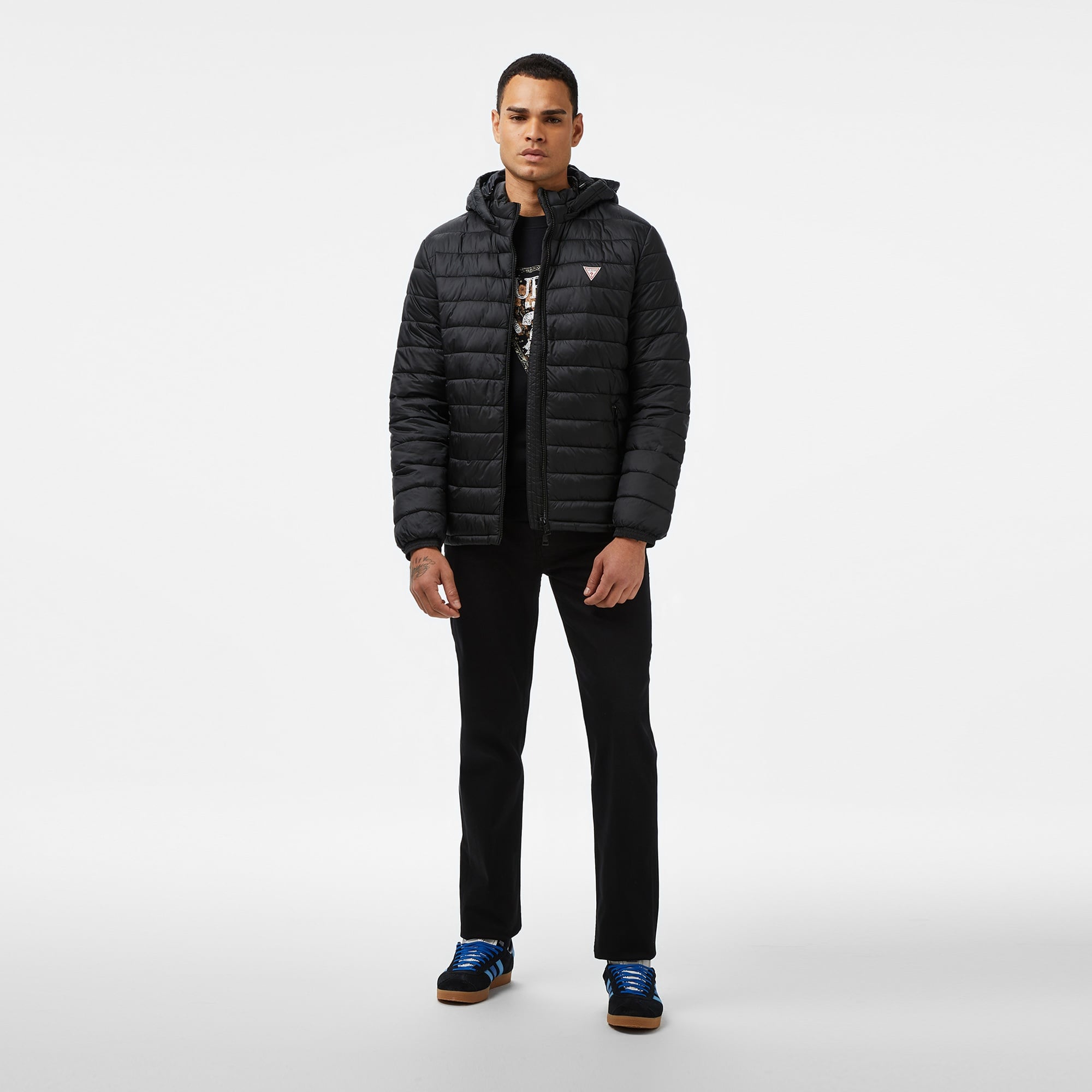 Guess Hooded Puffer Erkek Siyah Mont