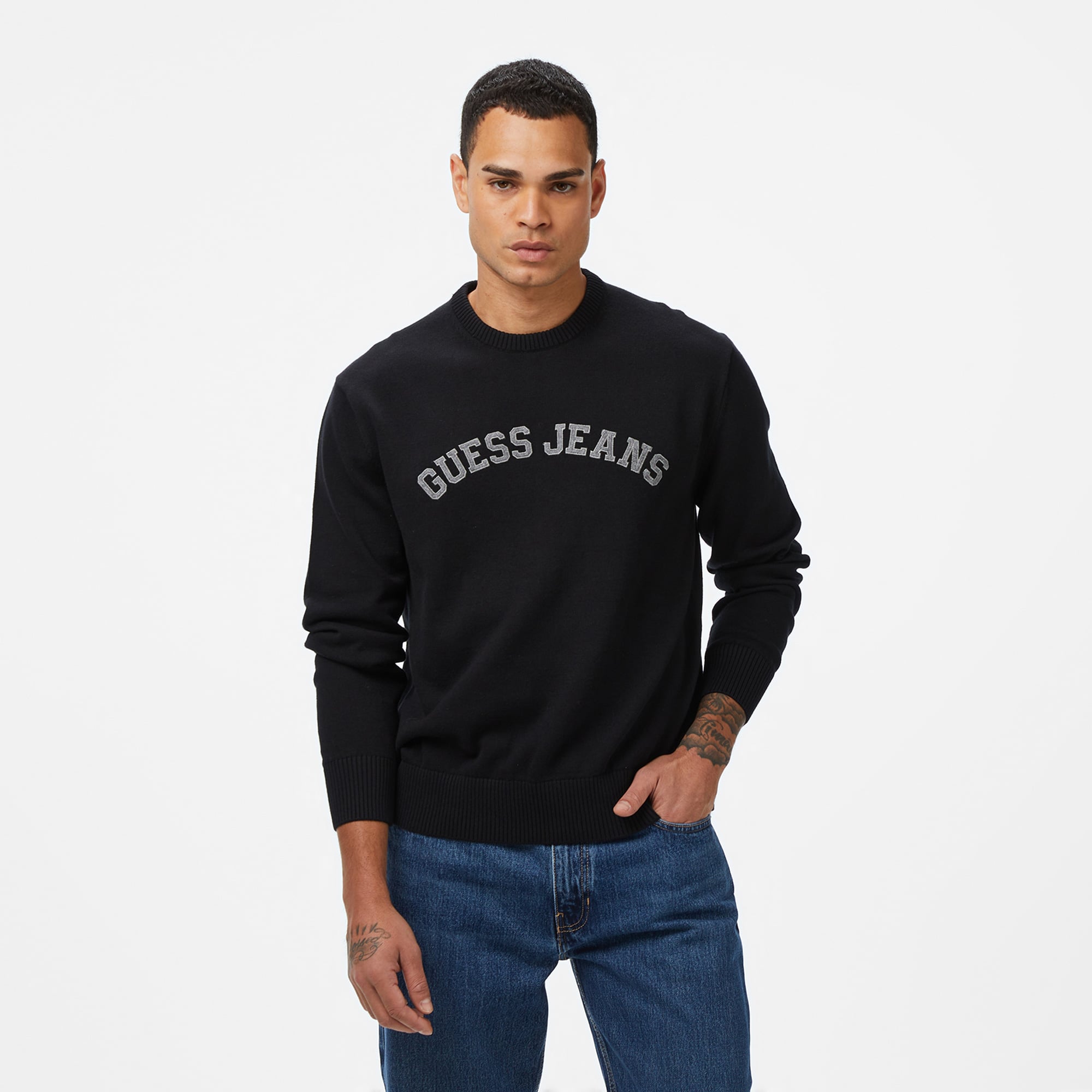  Guess Jeans Erkek Siyah Triko