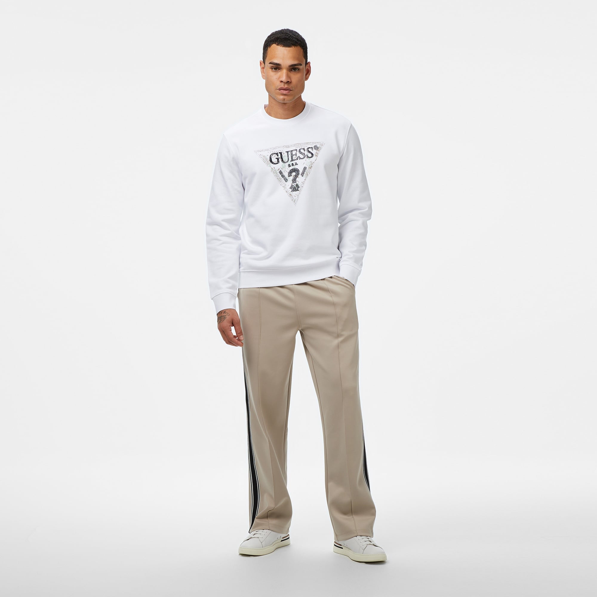 Guess Triangle Erkek Beyaz Sweatshirt