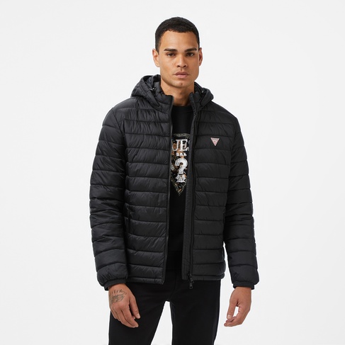  Guess Hooded Puffer Erkek Siyah Mont