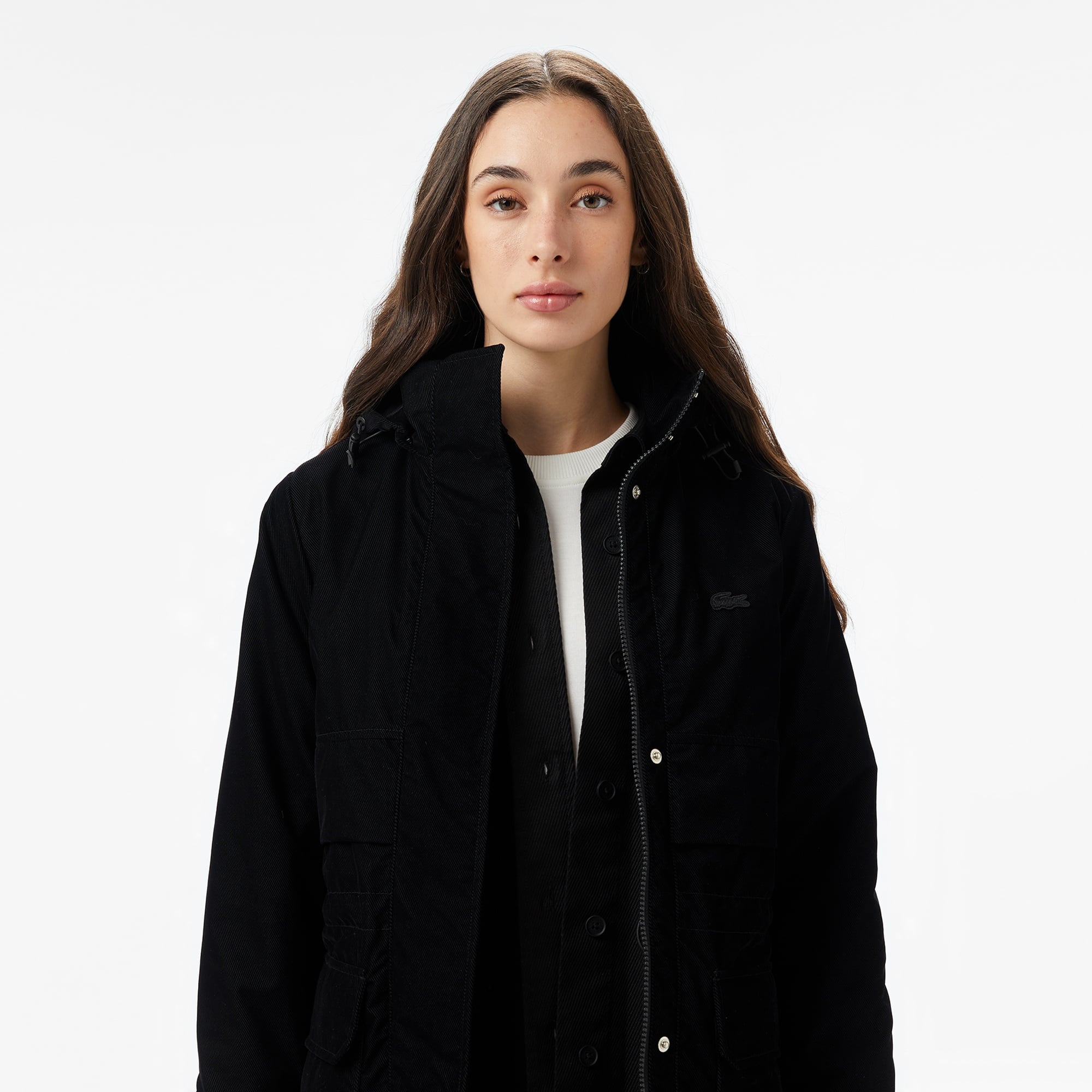 Kadın Kapüşonlu Siyah Mont