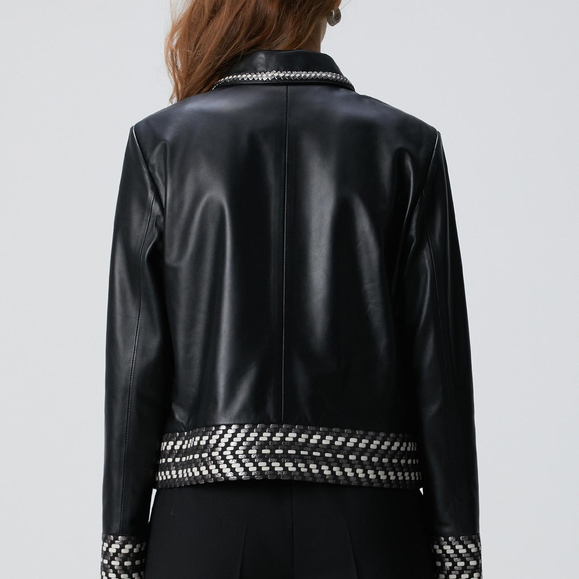 Network Kadın Limited Siyah Beyaz Örgü Detaylı Deri Mont