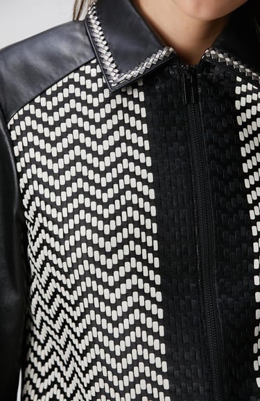  Network Kadın Siyah Kırık Beyaz Limited Örgü Detaylı Deri Mont