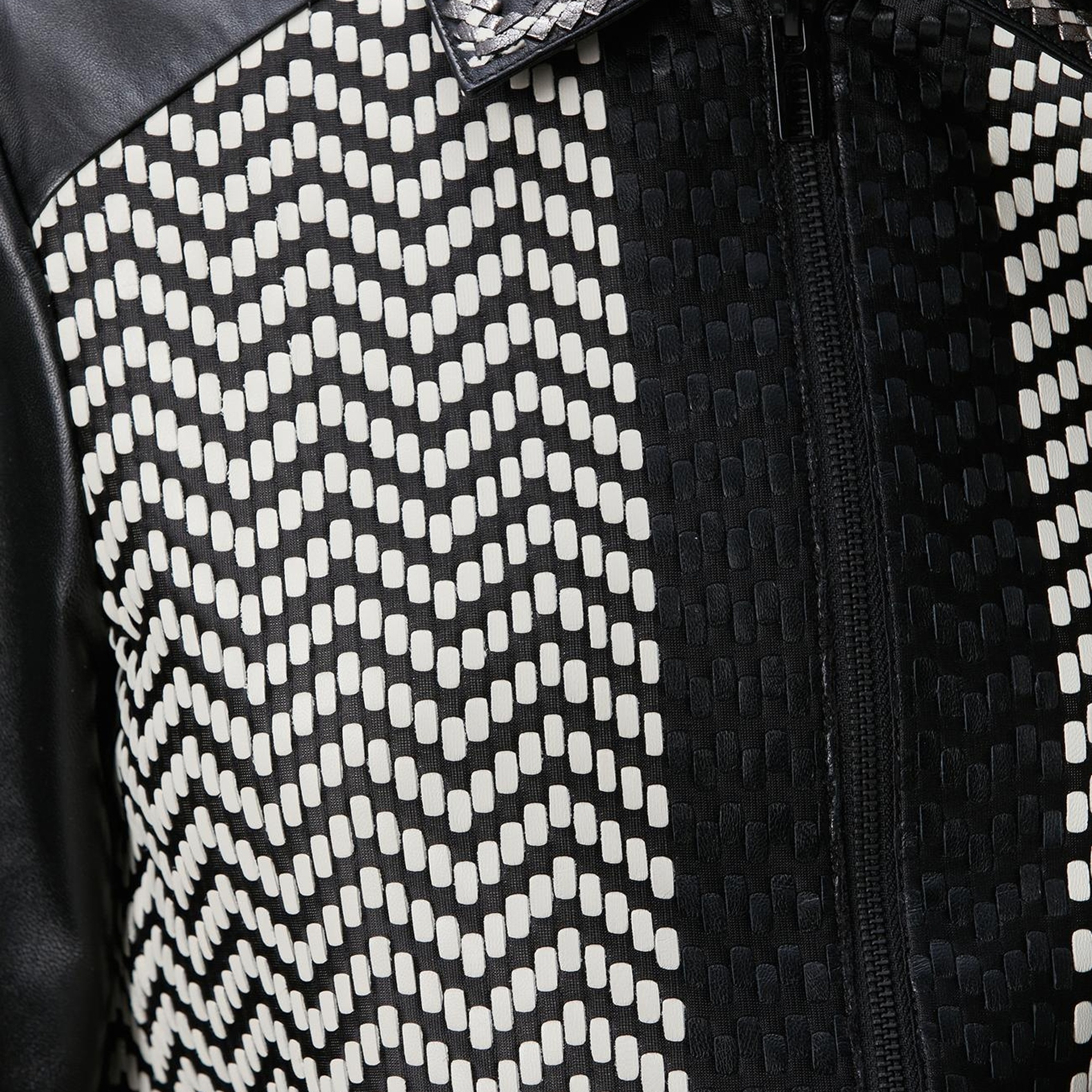 Network Kadın Siyah Kırık Beyaz Limited Örgü Detaylı Deri Mont