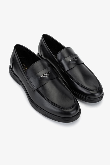  Valmenti Erkek Hakiki Deri Siyah Deri Loafer Ayakkabı