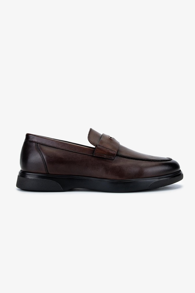  Valmenti Erkek Hakiki Deri Kahverengi Loafer Ayakkabı