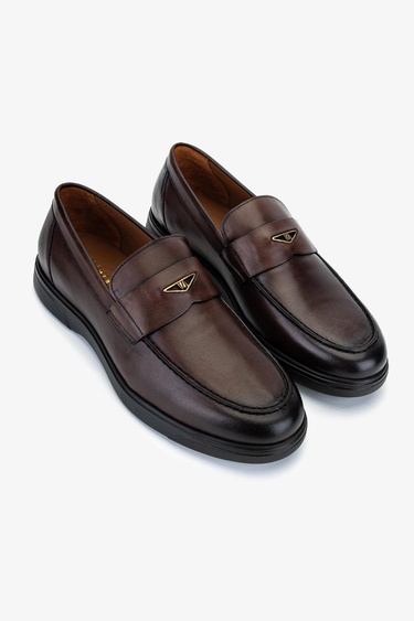  Valmenti Erkek Hakiki Deri Kahverengi Loafer Ayakkabı