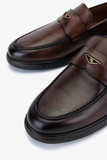  Valmenti Erkek Hakiki Deri Kahverengi Loafer Ayakkabı