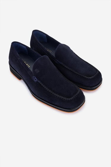  Valmenti Erkek Hakiki Deri Lacivert Süet Loafer Ayakkabı