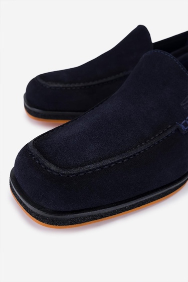  Valmenti Erkek Hakiki Deri Lacivert Süet Loafer Ayakkabı