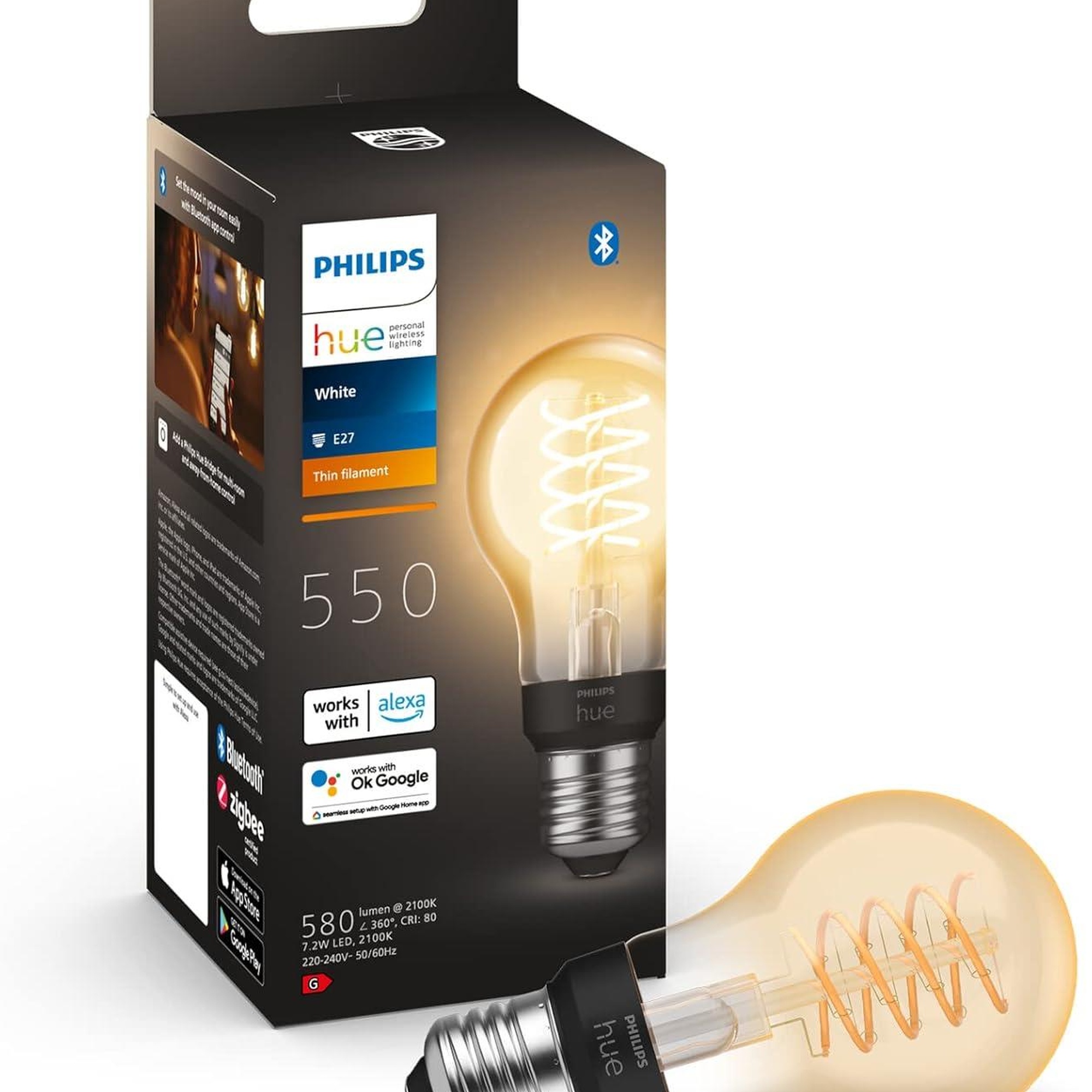 Philips Hue White E27 Filament 7W A60 550 lm, Sıcak Beyaz Işık Akıllı Ampul