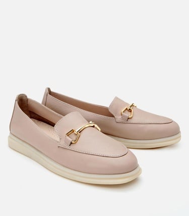  Kadın Deri Vizon Tokalı Günlük Loafer