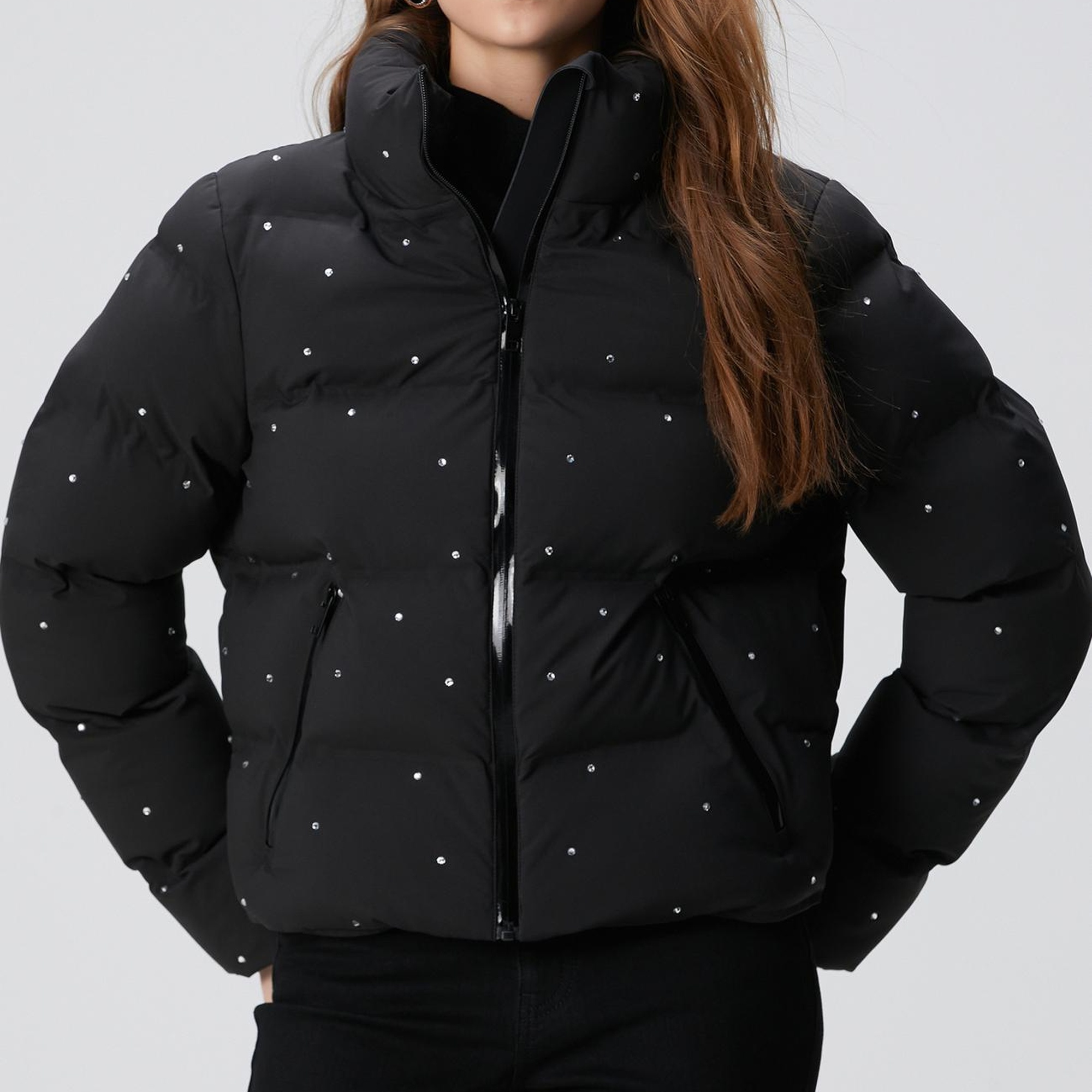 Network Kadın Siyah Taşlı Puffer Mont