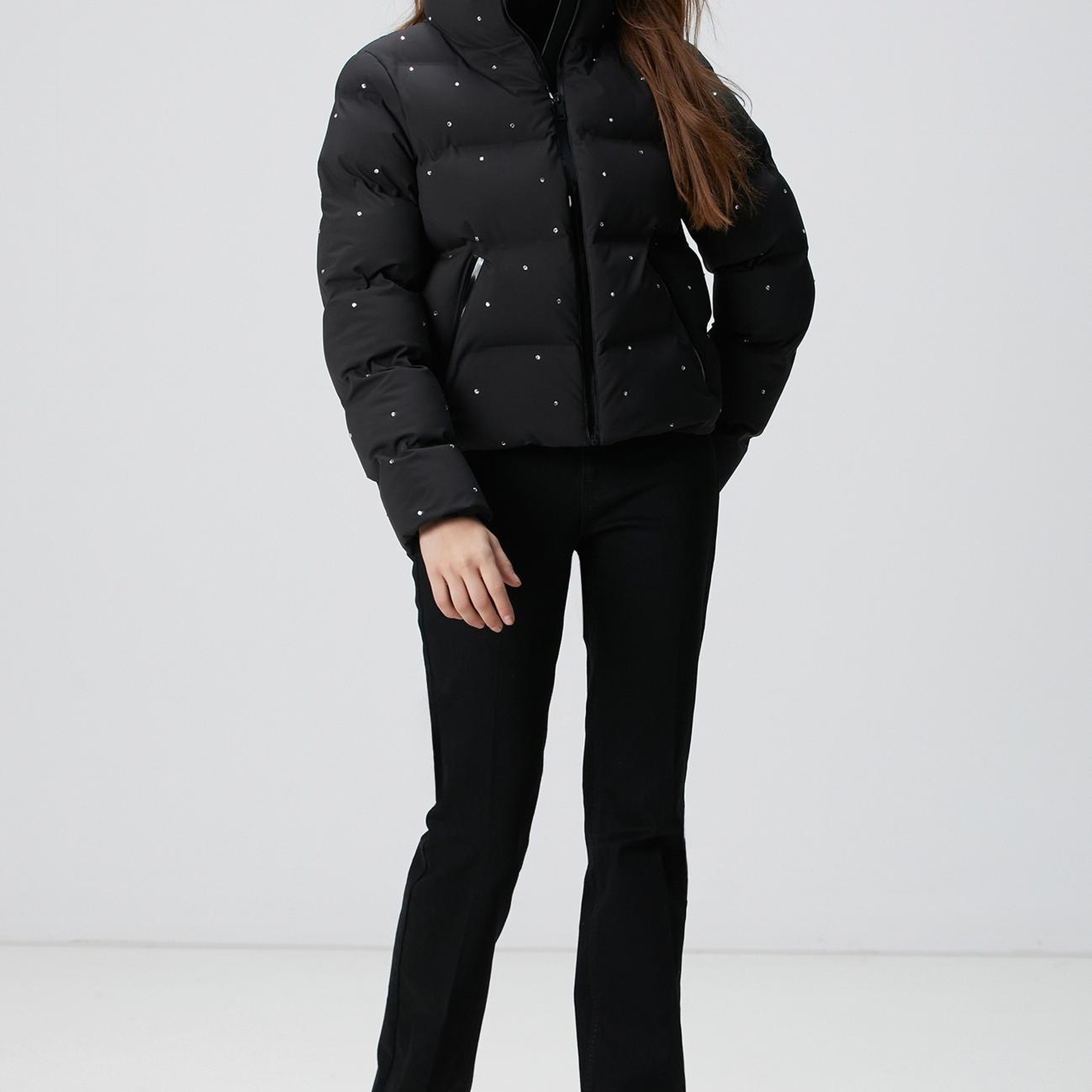 Network Kadın Siyah Taşlı Puffer Mont