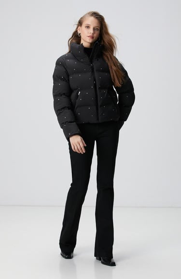  Network Kadın Siyah Taşlı Puffer Mont
