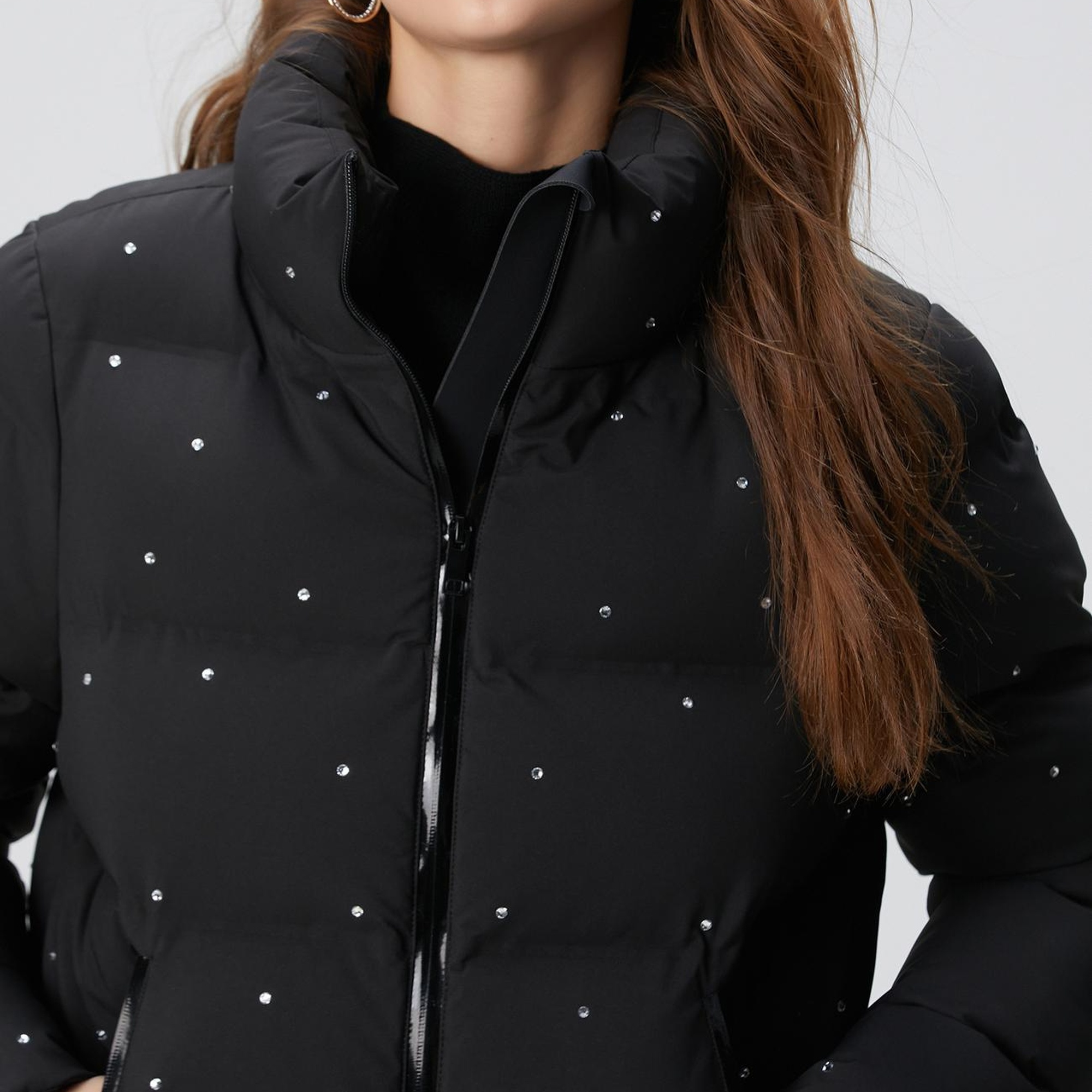 Network Kadın Siyah Taşlı Puffer Mont