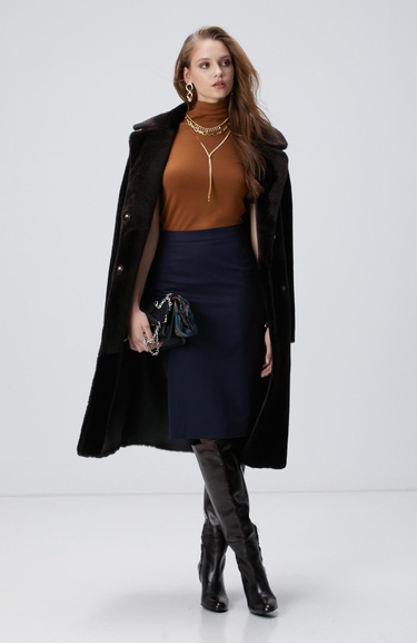  Network Kadın Lacivert Yün Karışımlı Etek