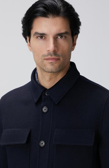  Network Erkek Lacivert Yün Karışımlı Handmade Mont