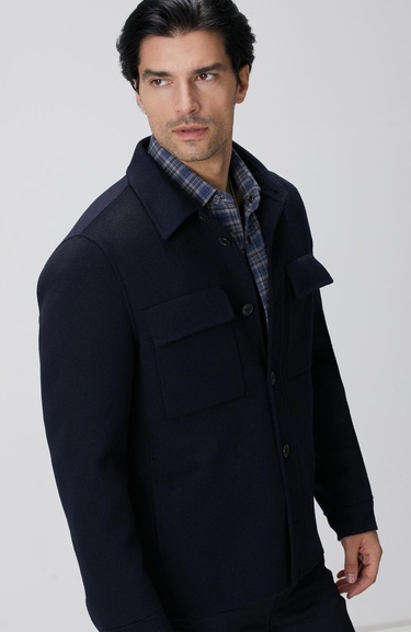  Network Erkek Lacivert Yün Karışımlı Handmade Mont