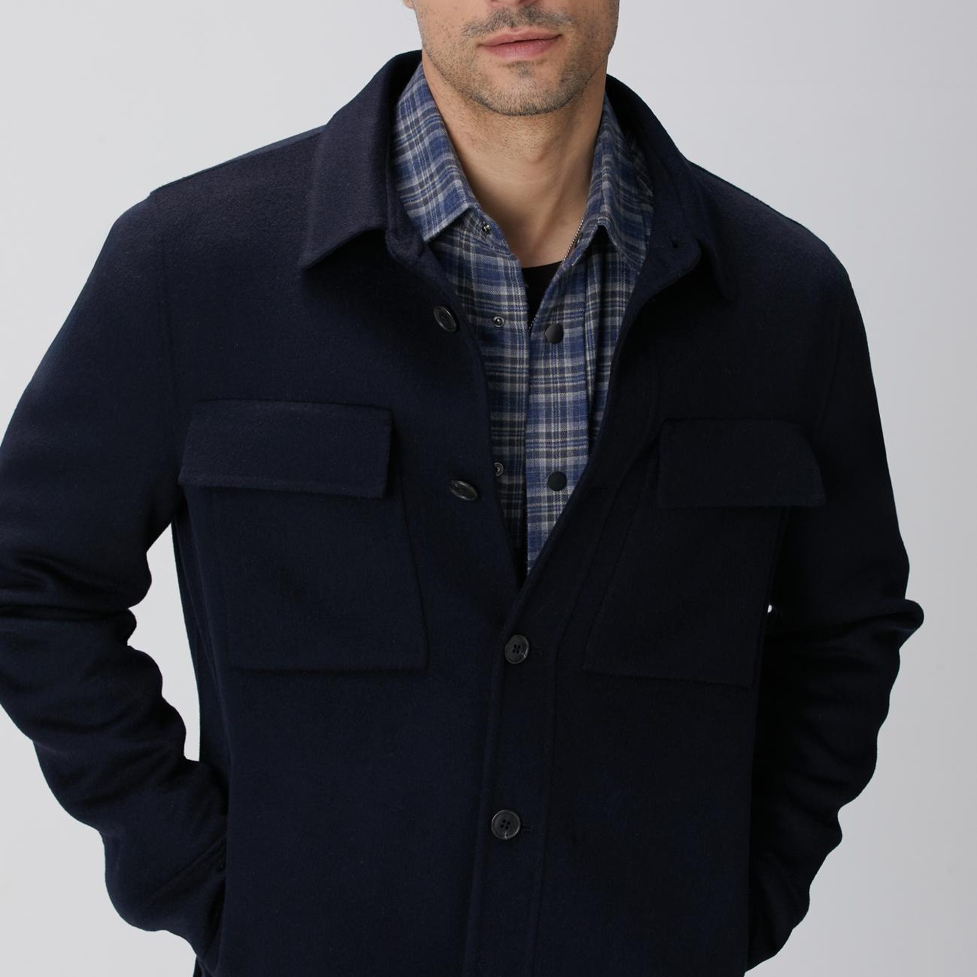 Network Erkek Lacivert Yün Karışımlı Handmade Mont