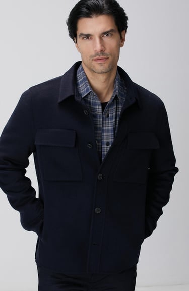  Network Erkek Lacivert Yün Karışımlı Handmade Mont