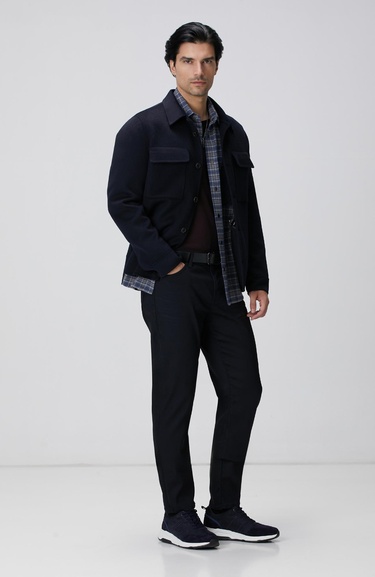  Network Erkek Lacivert Yün Karışımlı Handmade Mont