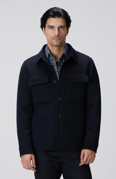  Network Erkek Lacivert Yün Karışımlı Handmade Mont